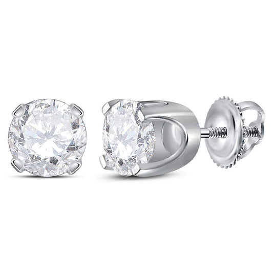 14KT WHITE GOLD UNISEX ROUND DIAMOND SOLITAIRE STUD EARRINGS 1-3/8 CTTW