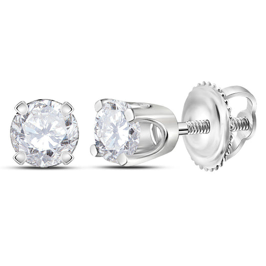 14KT WHITE GOLD WOMENS ROUND DIAMOND SOLITAIRE EARRINGS 1/4 CTTW