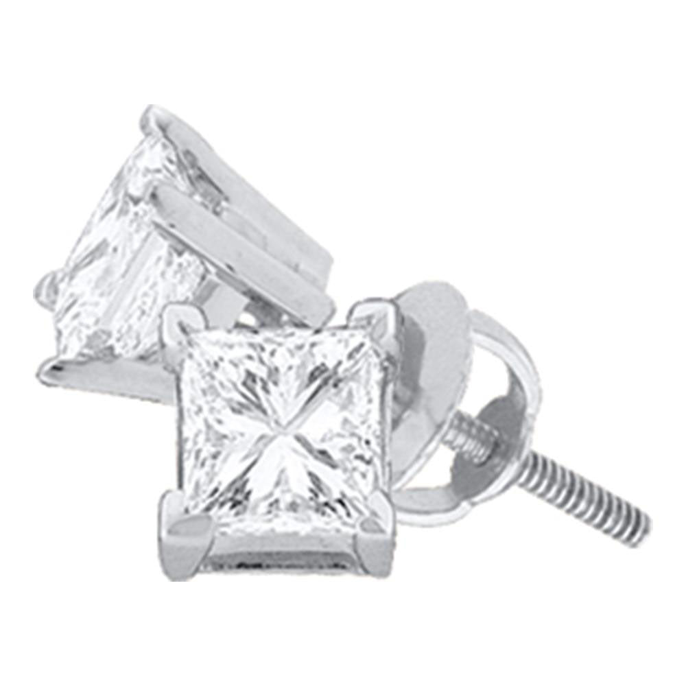 14KT WHITE GOLD WOMENS PRINCESS DIAMOND SOLITAIRE EARRINGS 1-3/8 CTTW