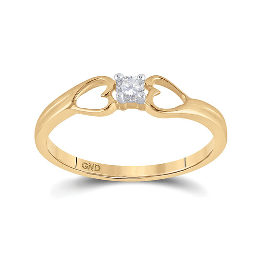 10KT YELLOW GOLD WOMENS ROUND DIAMOND SOLITAIRE HEART PROMISE RING 1/10 CTTW