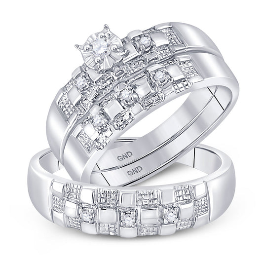 10KT WHITE GOLD HIS HERS ROUND DIAMOND SOLITAIRE MATCHING WEDDING SET 1/6 CTTW