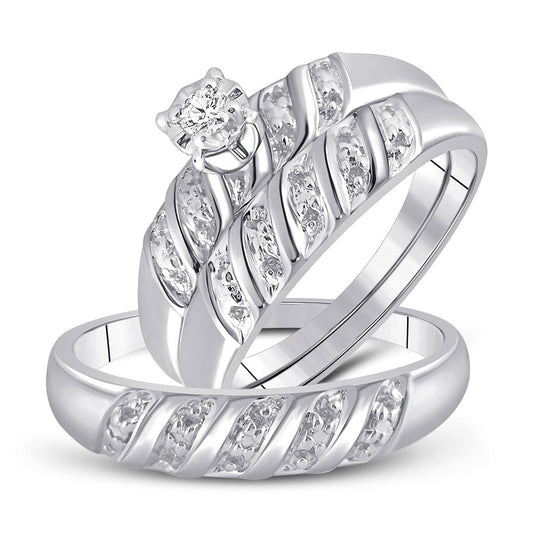 10KT WHITE GOLD HIS HERS ROUND DIAMOND SOLITAIRE MATCHING WEDDING SET 1/20 CTTW
