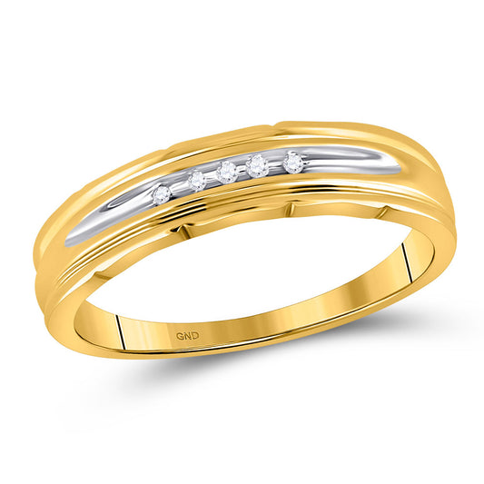 10KT YELLOW GOLD MENS ROUND DIAMOND WEDDING BAND RING 1/20 CTTW