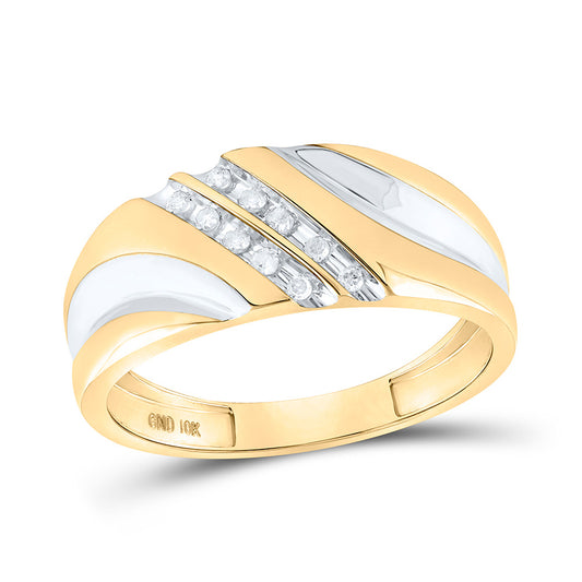 10KT YELLOW GOLD MENS ROUND DIAMOND 2-TONE WEDDING ANNIVERSARY BAND RING 1/8 CTTW