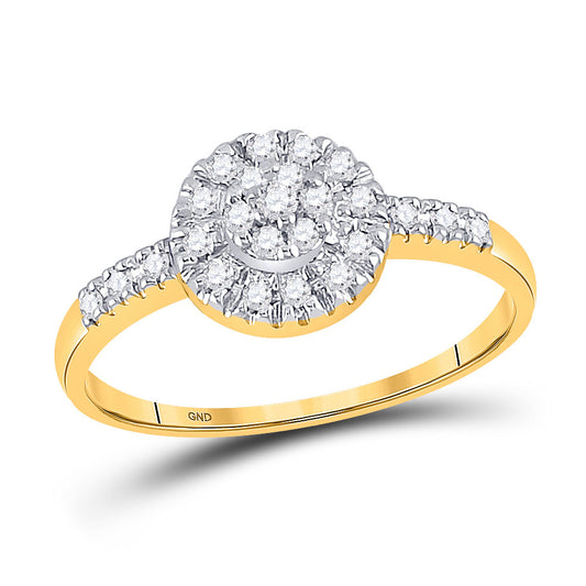 10KT YELLOW GOLD WOMENS ROUND DIAMOND CLUSTER RING 1/5 CTTW