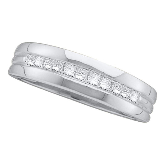 14KT WHITE GOLD MENS PRINCESS DIAMOND WEDDING BAND RING 1 CTTW