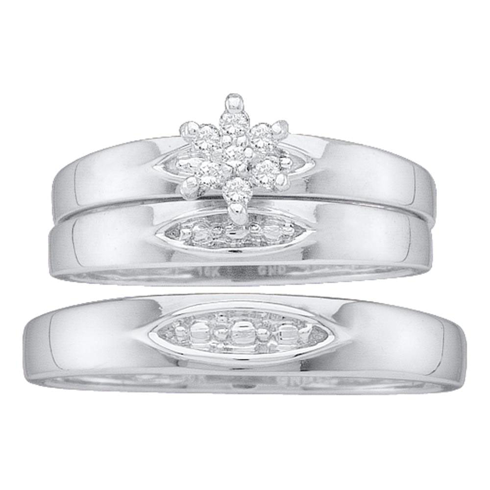 10KT WHITE GOLD HIS HERS ROUND DIAMOND CLUSTER MATCHING WEDDING SET 1/12 CTTW