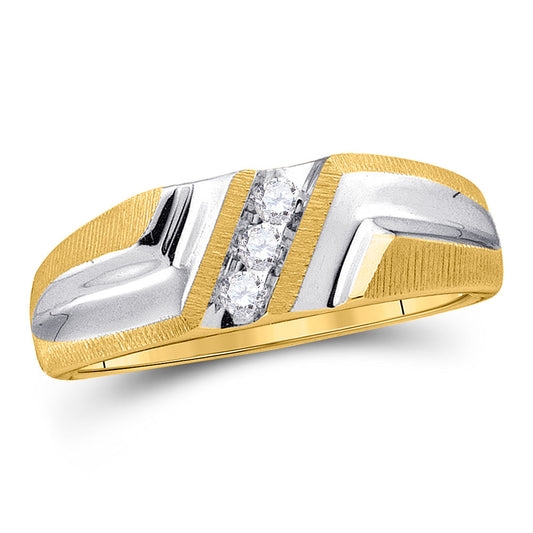 10KT YELLOW GOLD MENS ROUND DIAMOND WEDDING BAND RING 1/10 CTTW