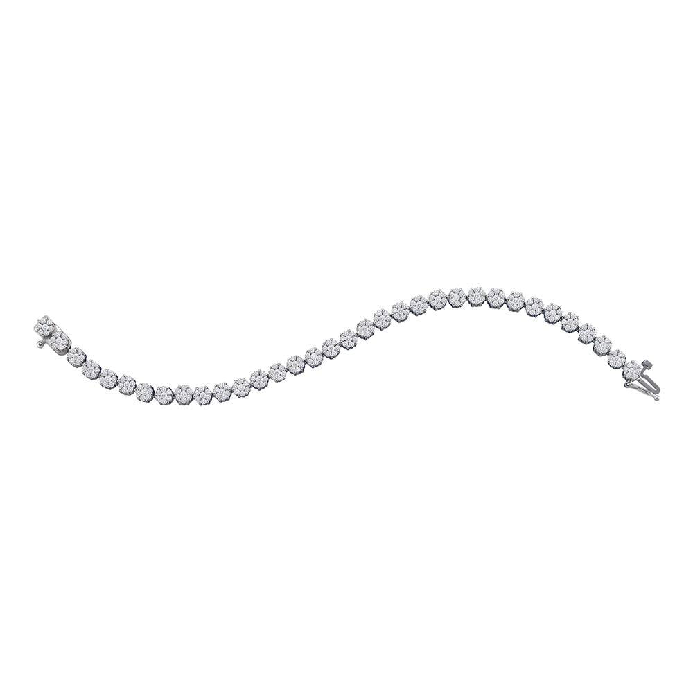 14KT WHITE GOLD WOMENS ROUND DIAMOND FLOWER CLUSTER TENNIS BRACELET 4 CTTW