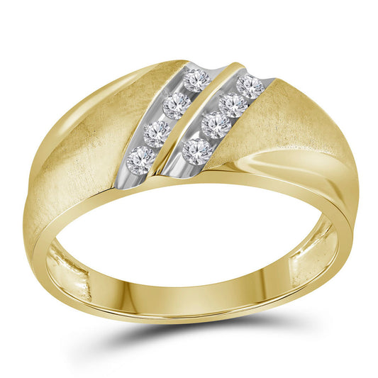 14KT YELLOW GOLD MENS ROUND DIAMOND 2-ROW WEDDING BAND RING 1/4 CTTW