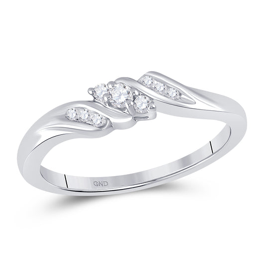 10KT WHITE GOLD WOMENS ROUND DIAMOND 3-STONE PROMISE RING 1/10 CTTW