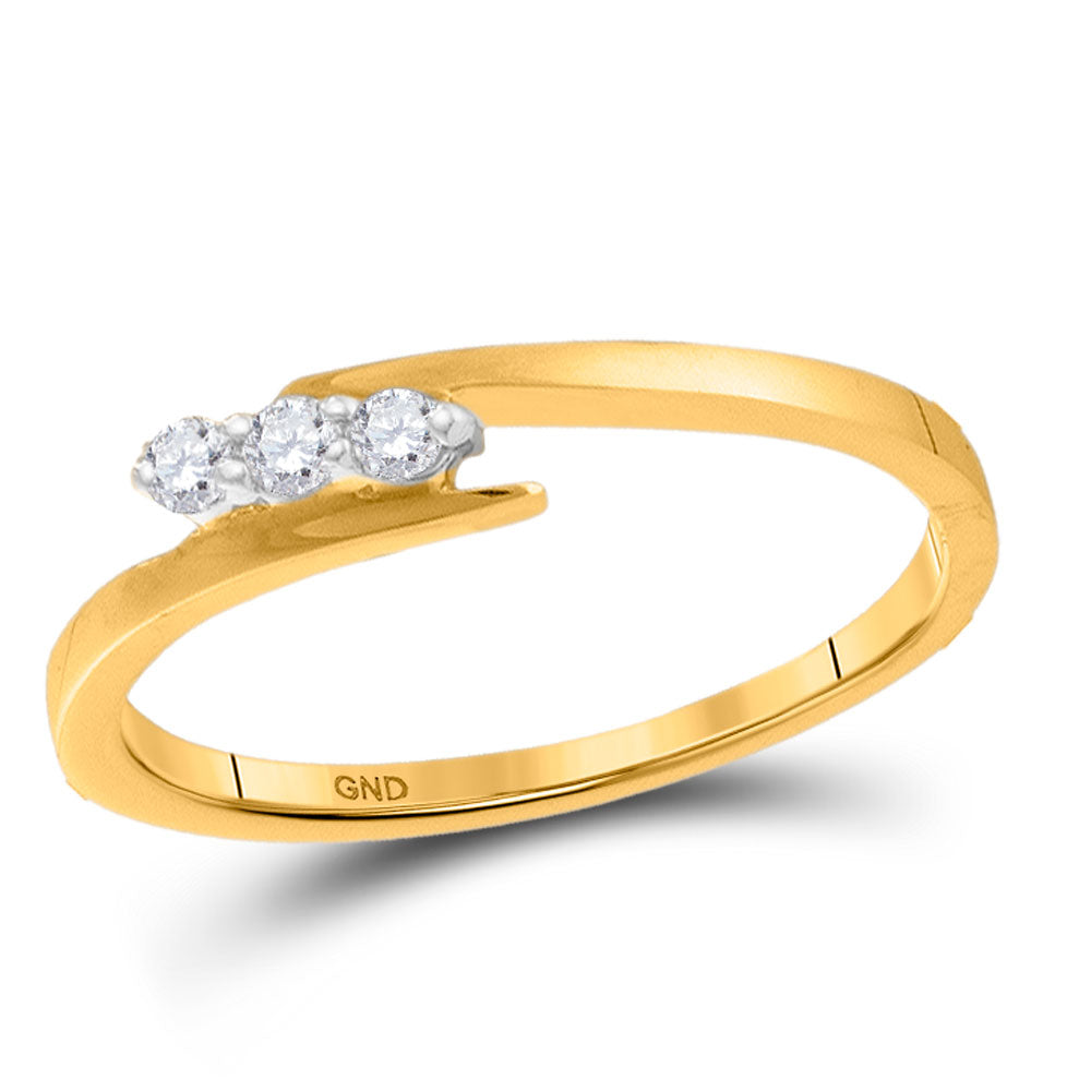 10KT YELLOW GOLD WOMENS ROUND DIAMOND 3-STONE PROMISE RING 1/10 CTTW