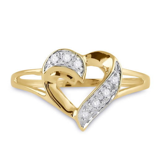 10KT YELLOW GOLD WOMENS ROUND DIAMOND HEART RING 1/20 CTTW