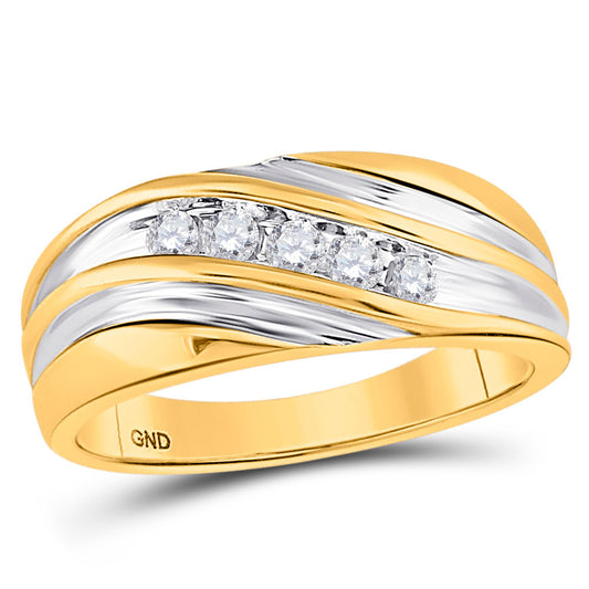 14KT YELLOW GOLD MENS ROUND DIAMOND WEDDING BAND RING 1/4 CTTW