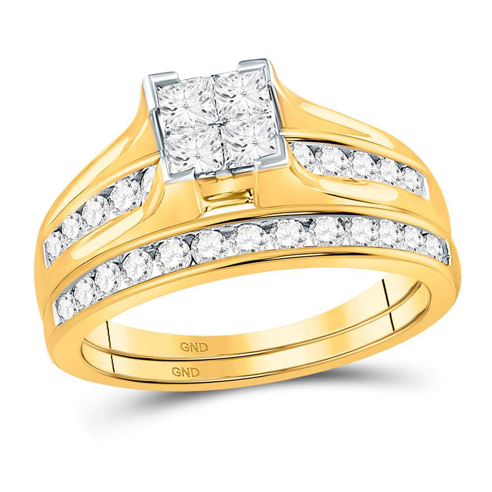 14KT YELLOW GOLD PRINCESS DIAMOND BRIDAL WEDDING RING BAND SET 1 CTTW - SIZE 7