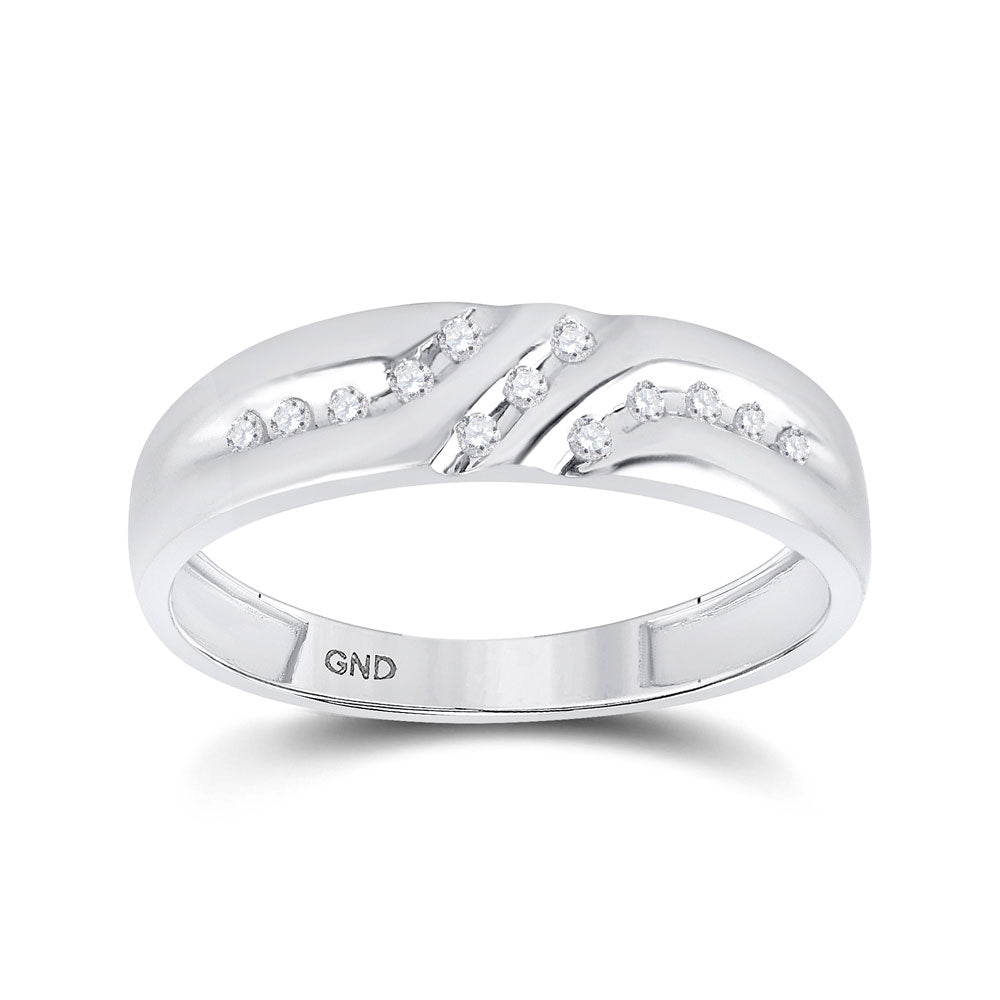 10KT WHITE GOLD MENS ROUND DIAMOND WEDDING BAND RING 1/8 CTTW