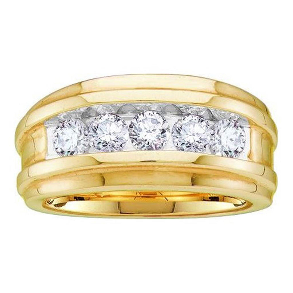 14KT YELLOW GOLD MENS ROUND DIAMOND WEDDING CHANNEL SET BAND RING 1 CTTW