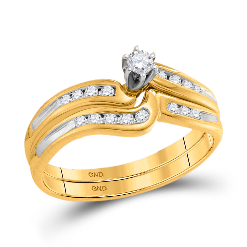 10KT YELLOW GOLD ROUND DIAMOND BRIDAL WEDDING RING BAND SET 1/4 CTTW