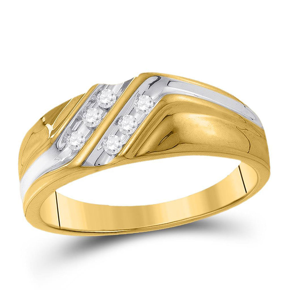 10KT TWO-TONE GOLD MENS ROUND DIAMOND WEDDING BAND RING 1/8 CTTW