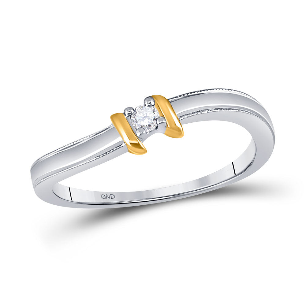 10KT TWO TONE GOLD WOMENS ROUND DIAMOND SOLITAIRE PROMISE RING 1/20 CTTW