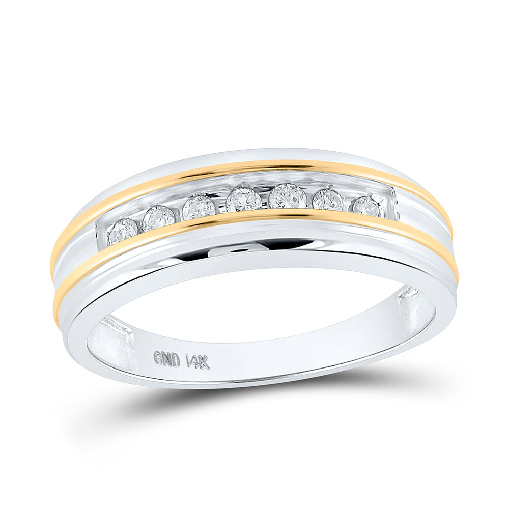 14KT WHITE TWO-TONE GOLD MENS ROUND CHANNEL-SET DIAMOND WEDDING BAND 1/4 CTTW
