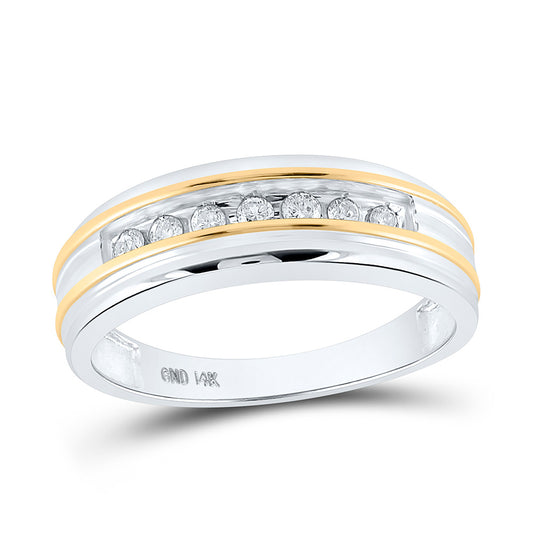 14KT WHITE TWO-TONE GOLD MENS ROUND CHANNEL-SET DIAMOND WEDDING BAND 1/4 CTTW