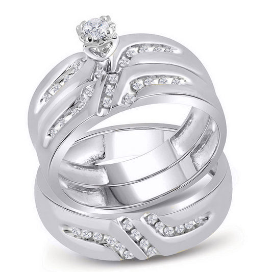 10KT WHITE GOLD HIS HERS ROUND DIAMOND SOLITAIRE MATCHING WEDDING SET 1/4 CTTW