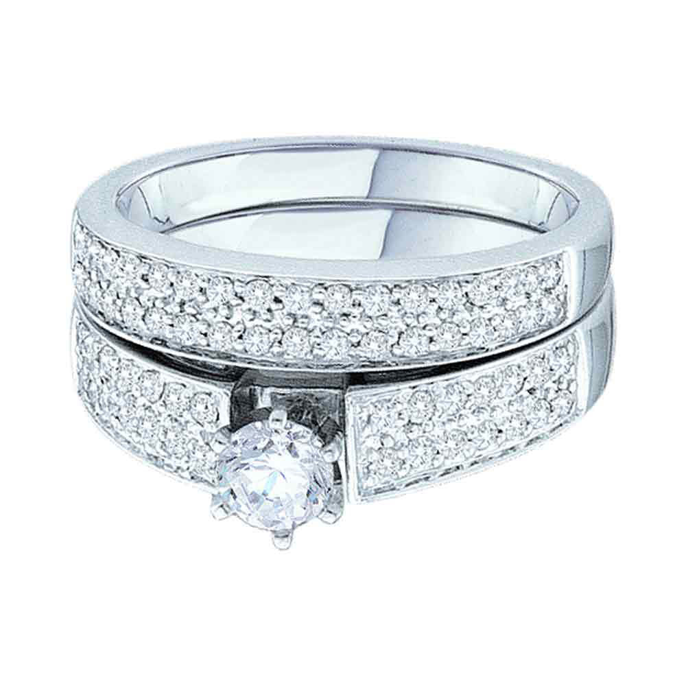 14KT WHITE GOLD ROUND DIAMOND BRIDAL WEDDING RING BAND SET 3/4 CTTW