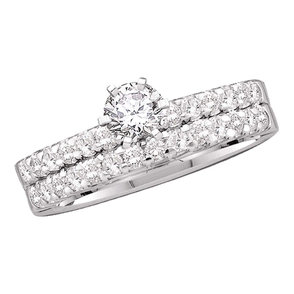 14KT WHITE GOLD PRINCESS DIAMOND BRIDAL WEDDING RING BAND SET 1-1/2 CTTW