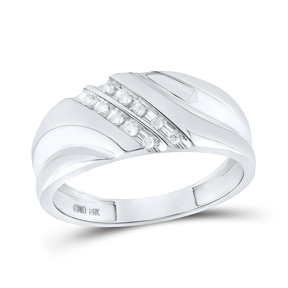 14KT WHITE GOLD MENS ROUND DIAMOND WEDDING BAND RING 1/8 CTTW