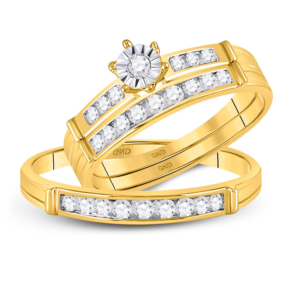 14KT YELLOW GOLD HIS HERS ROUND DIAMOND SOLITAIRE MATCHING WEDDING SET 1/2 CTTW