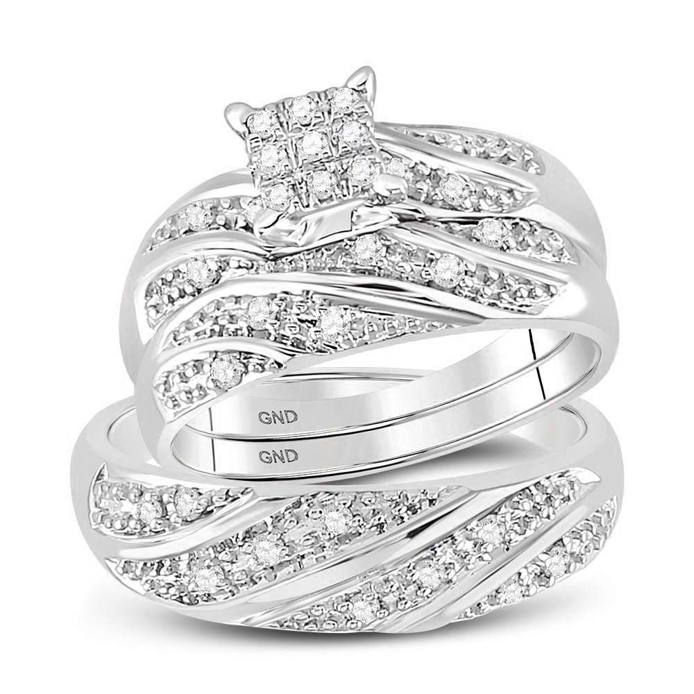 10KT WHITE GOLD HIS HERS ROUND DIAMOND SQUARE MATCHING WEDDING SET 1/3 CTTW