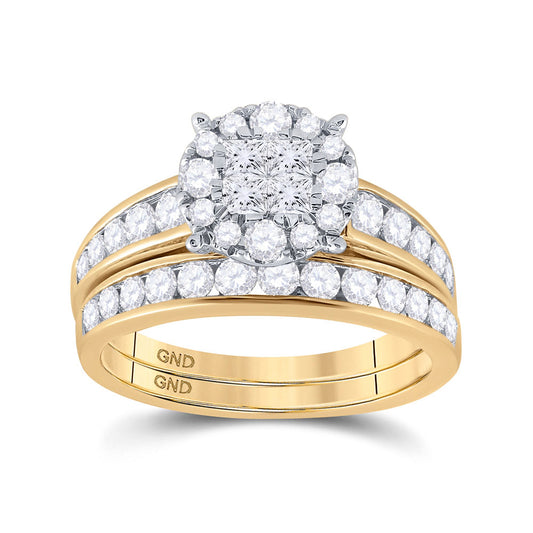14KT YELLOW GOLD PRINCESS DIAMOND BRIDAL WEDDING RING BAND SET 1-3/8 CTTW