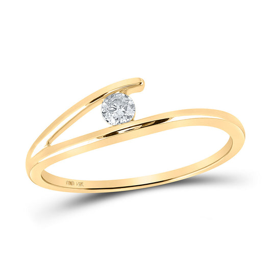 14KT YELLOW GOLD WOMENS ROUND DIAMOND SOLITAIRE PROMISE RING 1/10 CTTW