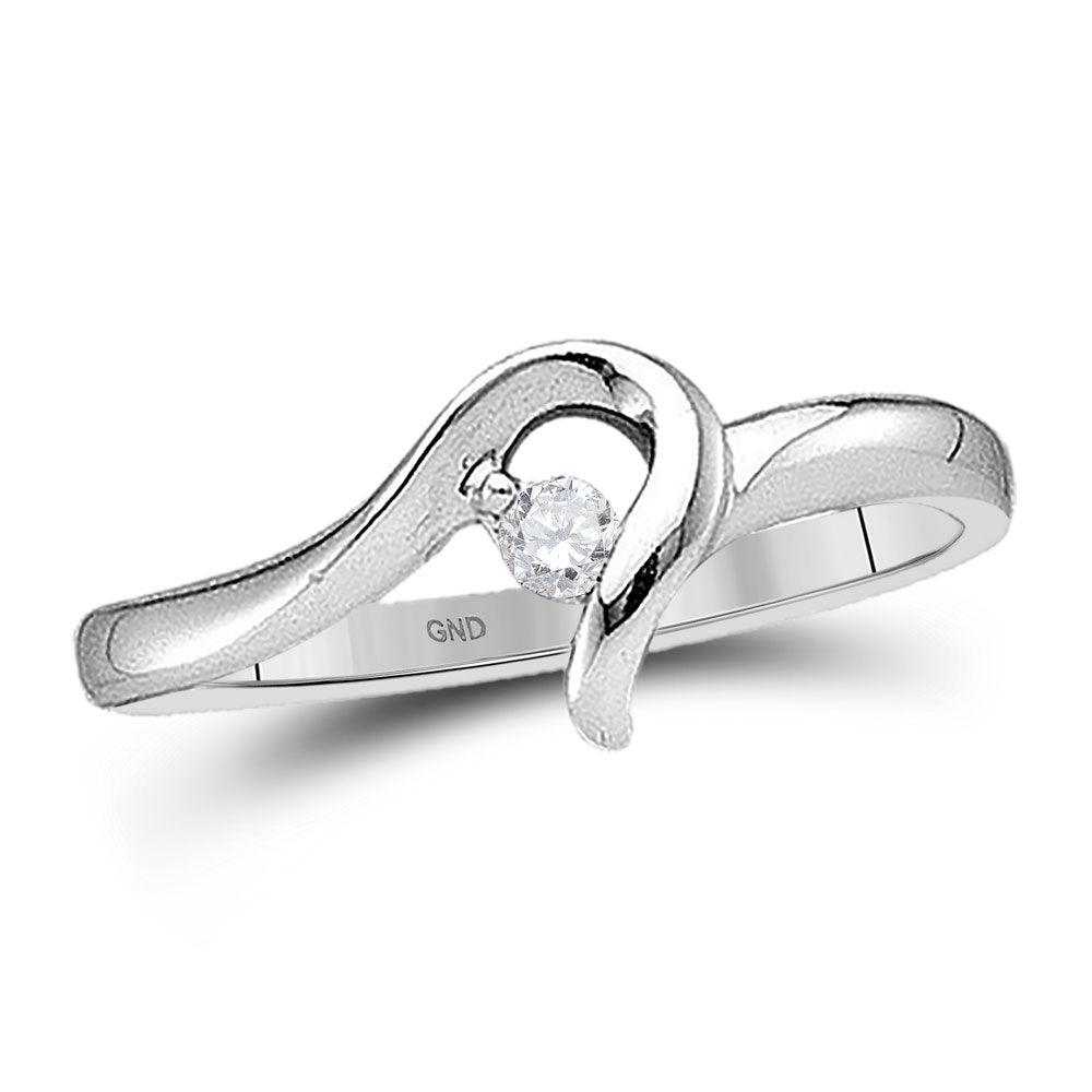 10KT WHITE GOLD WOMENS ROUND DIAMOND SOLITAIRE PROMISE RING 1/20 CTTW