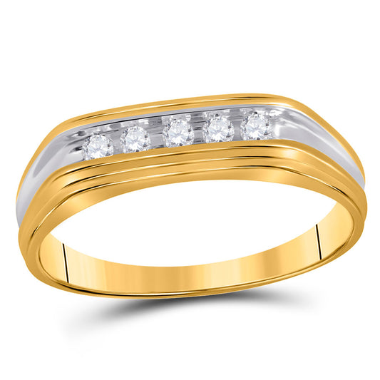 10KT TWO-TONE GOLD MENS ROUND DIAMOND WEDDING BAND RING 1/8 CTTW