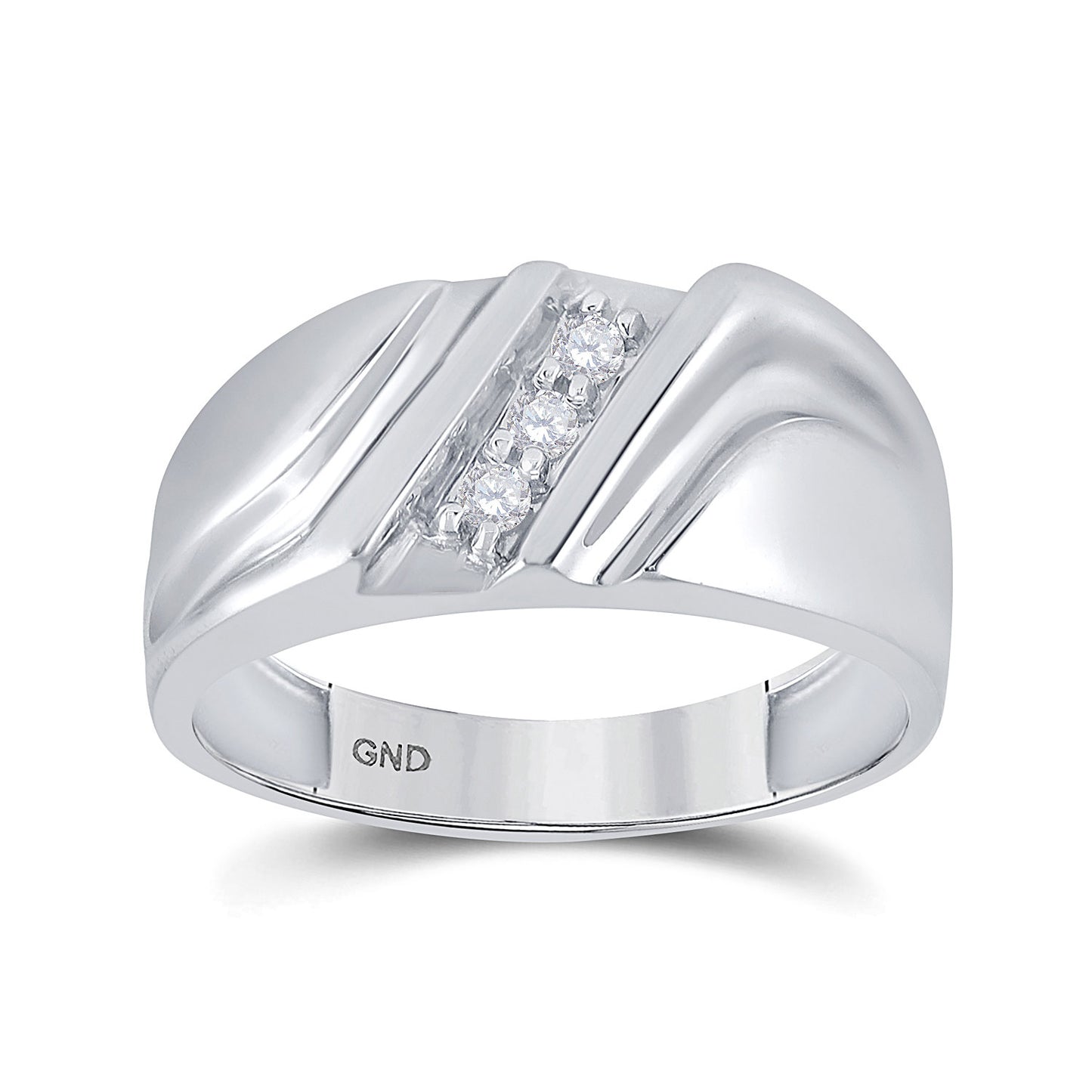 10KT WHITE GOLD MENS ROUND DIAMOND WEDDING SINGLE ROW BAND RING 1/10 CTTW