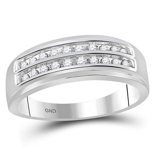 10KT WHITE GOLD MENS ROUND DIAMOND WEDDING 2-ROW BAND RING 1/4 CTTW