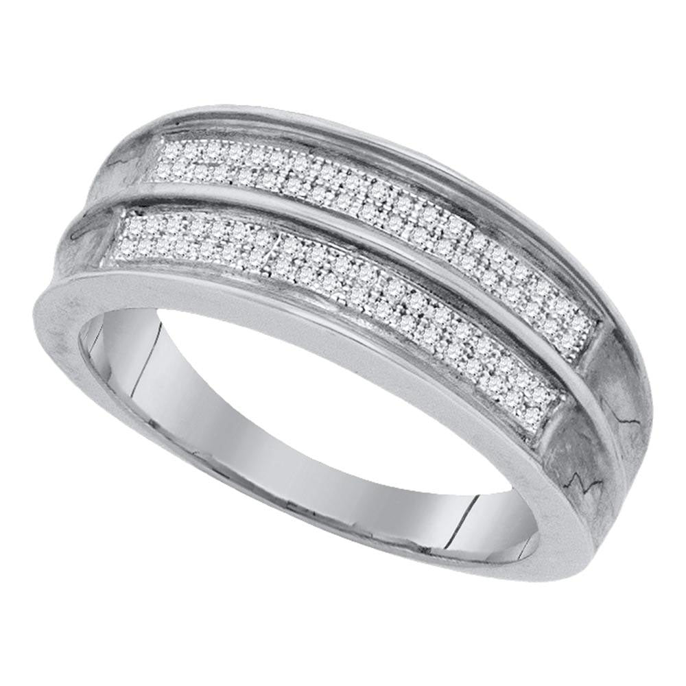 STERLING SILVER MENS ROUND DIAMOND WEDDING BAND RING 1/5 CTTW