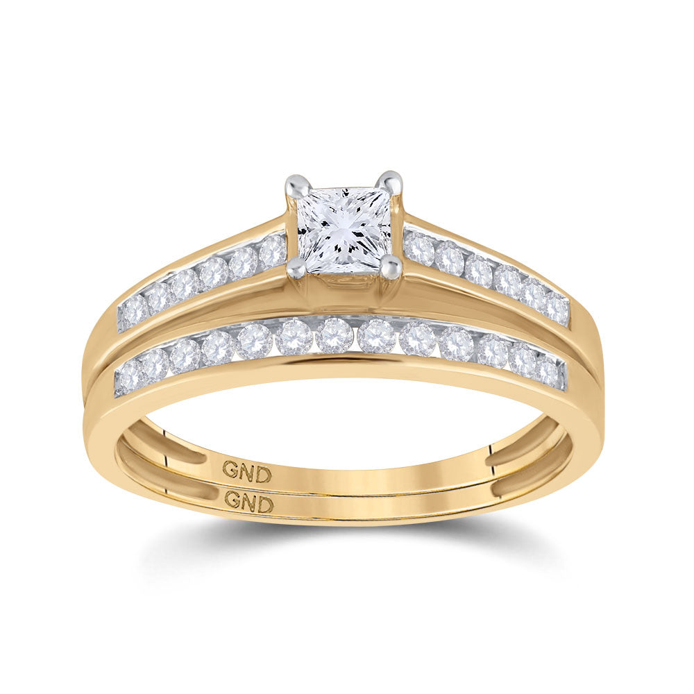 14KT YELLOW GOLD PRINCESS DIAMOND BRIDAL WEDDING RING BAND SET 1/2 CTTW