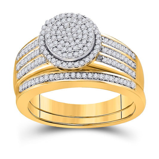 10KT YELLOW GOLD ROUND DIAMOND BRIDAL WEDDING RING BAND SET 3/8 CTTW