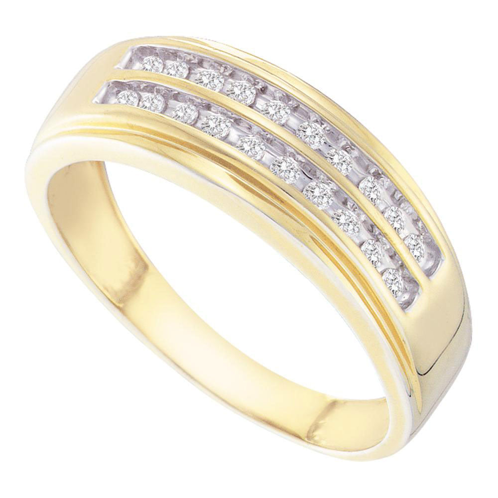 14KT YELLOW GOLD MENS ROUND DIAMOND WEDDING 2-ROW BAND RING 1/4 CTTW