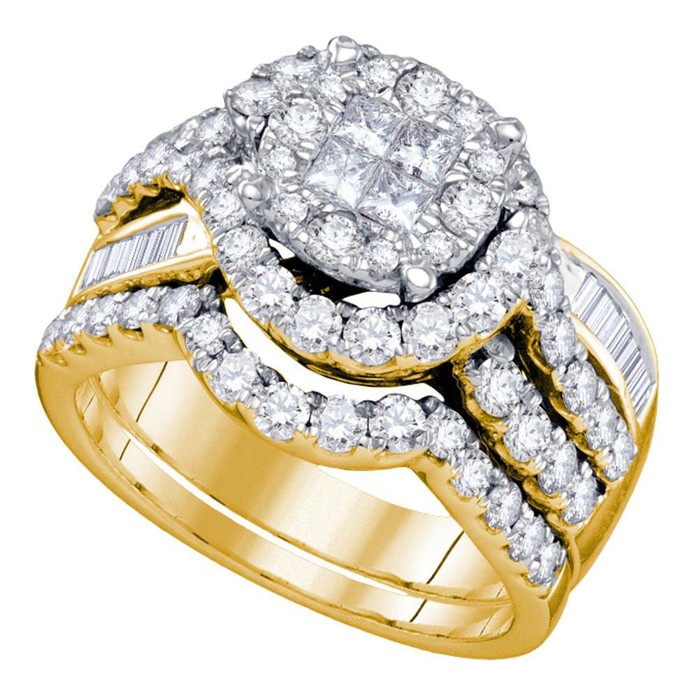 14KT YELLOW GOLD PRINCESS ROUND DIAMOND BRIDAL WEDDING RING BAND SET 1-3/4 CTTW