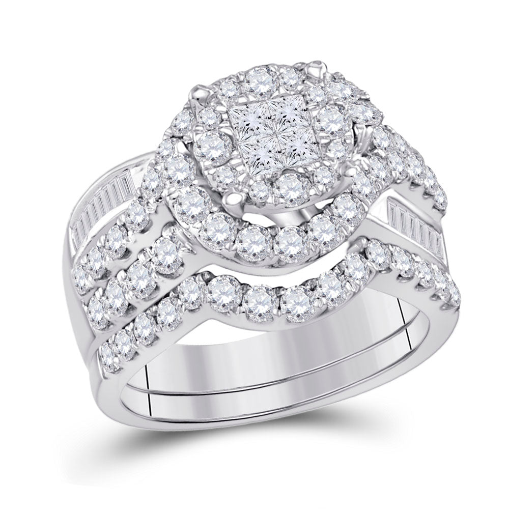 14KT WHITE GOLD PRINCESS DIAMOND BRIDAL WEDDING RING BAND SET 1-3/4 CTTW