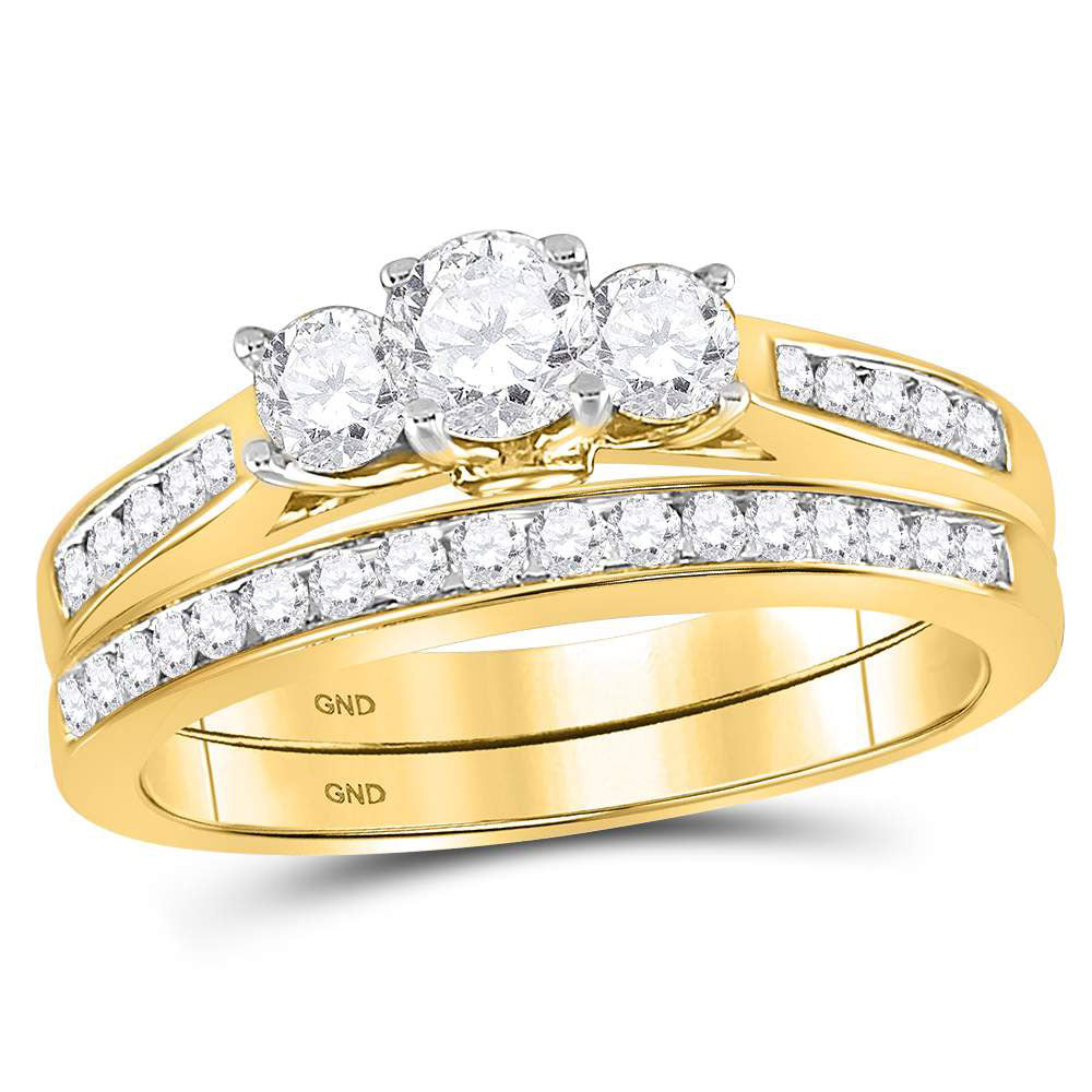 14KT YELLOW GOLD ROUND DIAMOND BRIDAL 3-STONE WEDDING ENGAGEMENT RING BAND SET 1 CTTW