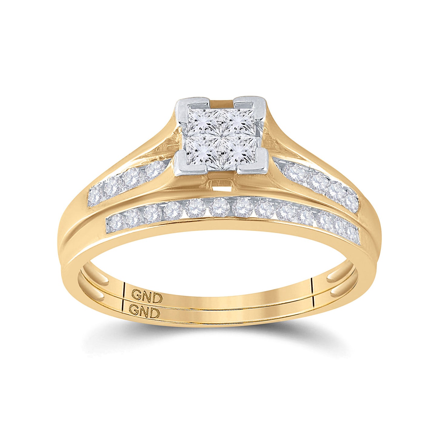 10KT YELLOW GOLD PRINCESS DIAMOND BRIDAL WEDDING RING BAND SET 1/2 CTTW