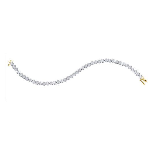 14KT YELLOW GOLD WOMENS ROUND DIAMOND FLOWER CLUSTER TENNIS BRACELET 4 CTTW