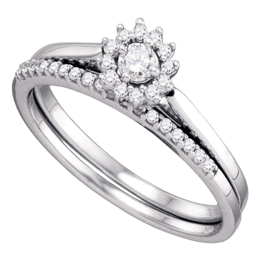 10K WHITE GOLD ROUND DIAMOND HALO WEDDING BRIDAL RING SET 1/4 CTTW