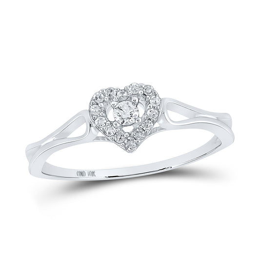 10KT WHITE GOLD WOMENS ROUND DIAMOND HEART PROMISE RING 1/8 CTTW