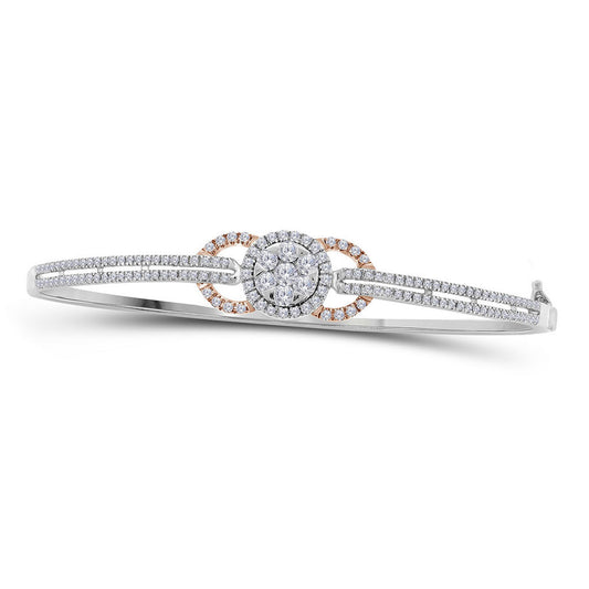 14KT WHITE GOLD WOMENS ROUND DIAMOND CLUSTER CIRCLE BANGLE BRACELET 7/8 CTTW14KT WHITE GOLD WOMENS ROUND DIAMOND CLUSTER CIRCLE BANGLE BRACELET 7/8 CTTW